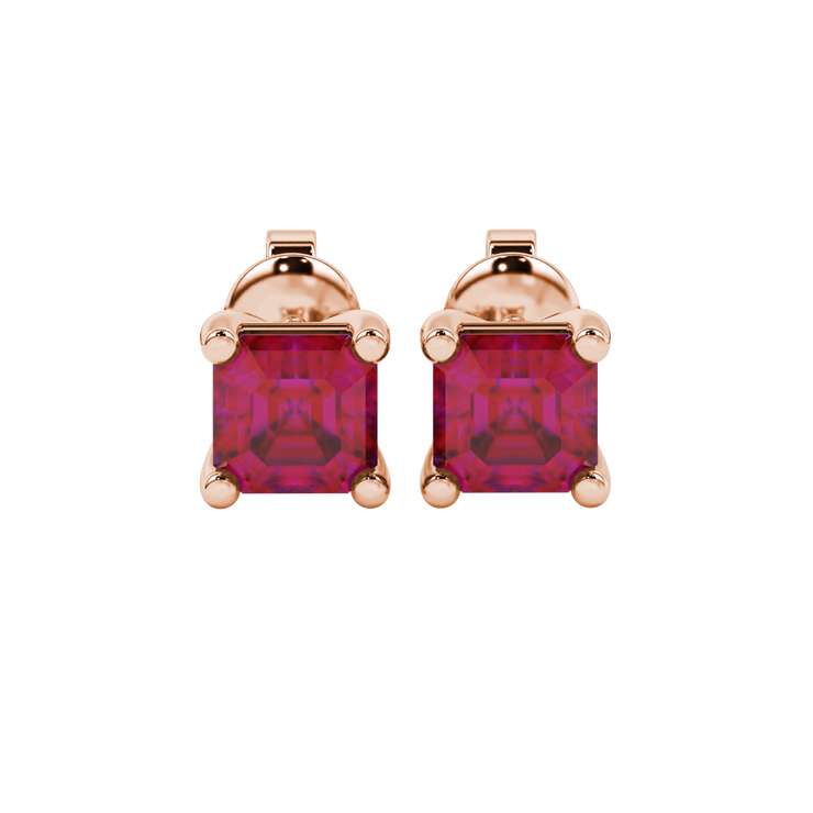 Asscher Four-Prong Basket Gemstone Stud Earrings