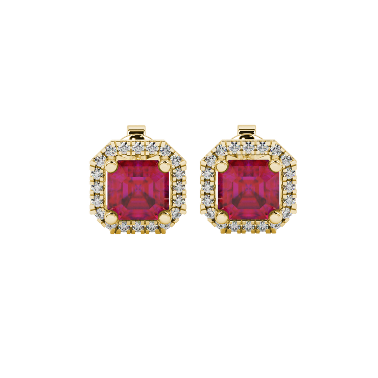 Asscher Halo Gemstone Stud Earrings
