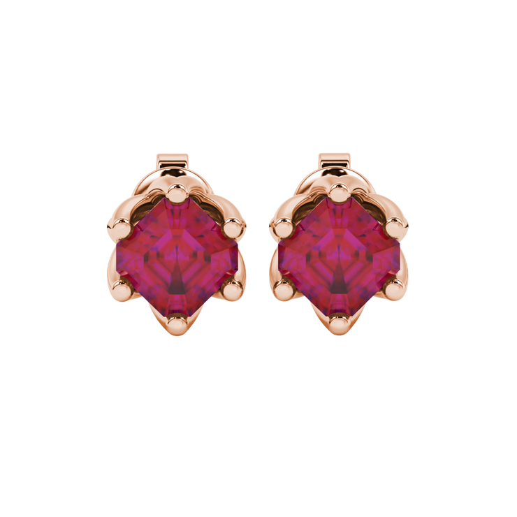 Asscher Eight-Prong Tulip Basket Gemstone Stud Earrings