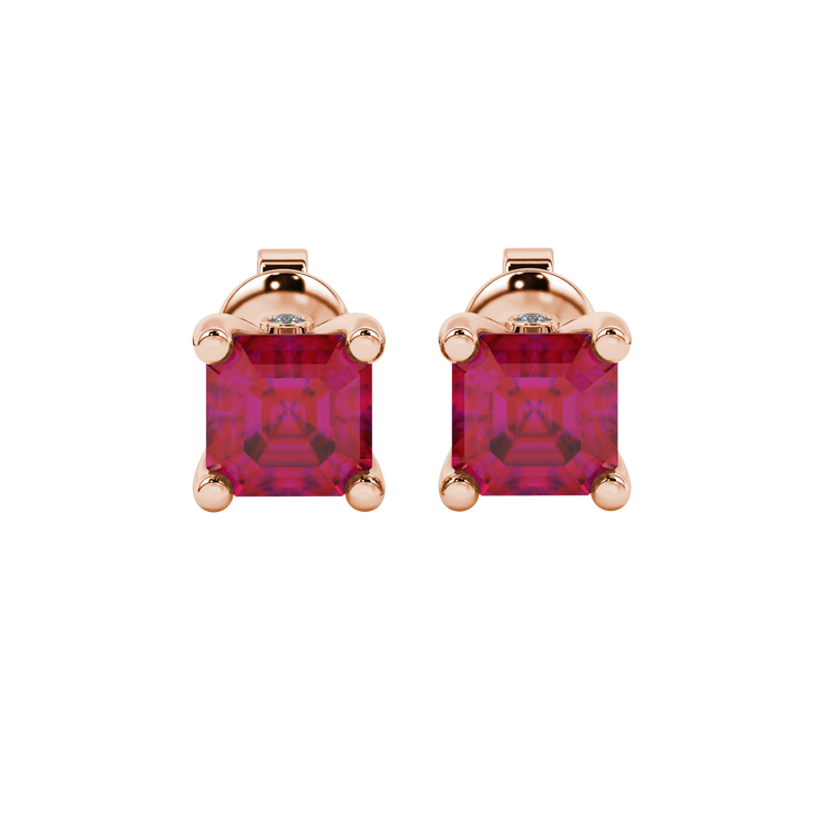 Asscher Hidden Accent Gemstone Stud Earrings