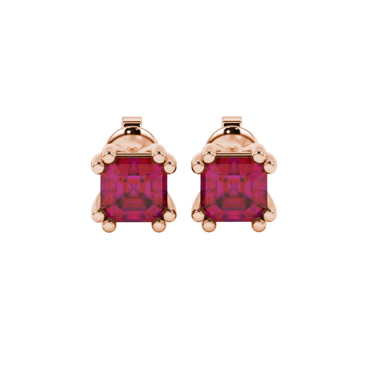 Asscher Eight-Prong Basket Gemstone Stud Earrings