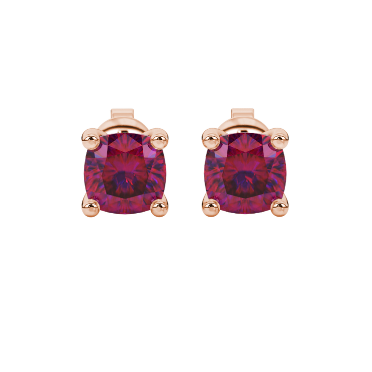 Cushion Classic Basket Gemstone Stud Earrings (Four-Prong)