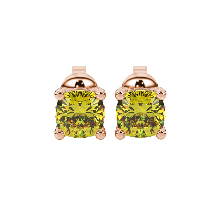 Cushion Cut Pavé Basket Gemstone Stud Earrings