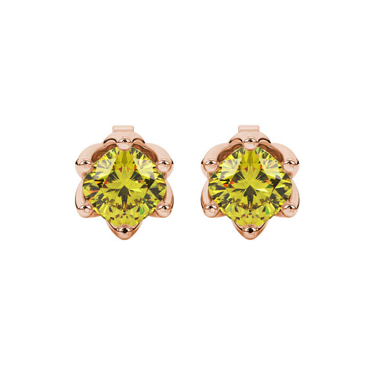 Cushion Cut Scalloped Six Prong Gemstone Stud Earrings