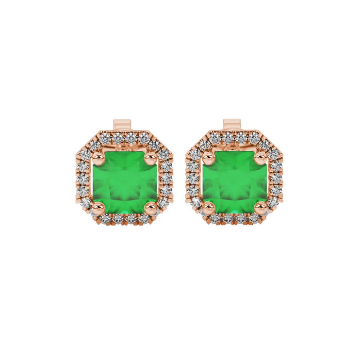 Radiant Cut French Pavé Halo Gemstone Stud Earrings