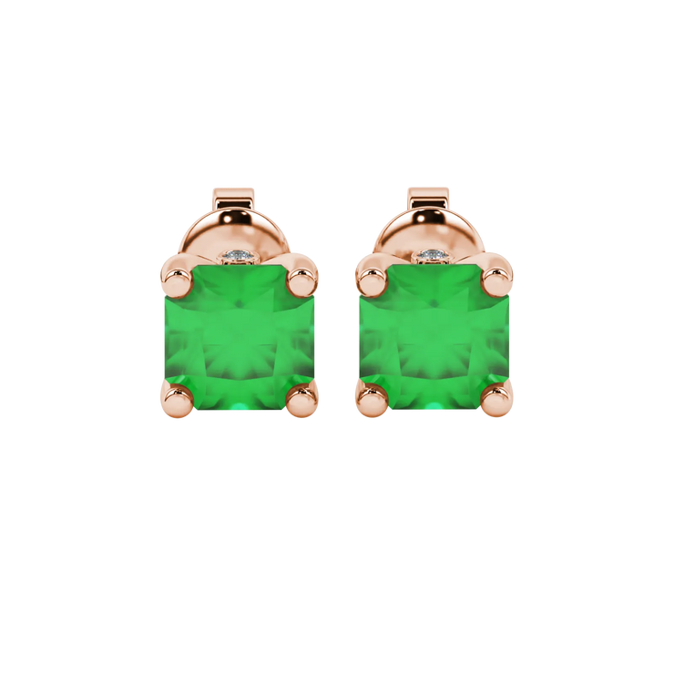 Radiant Cut Surprise Diamond Gemstone Stud Earrings
