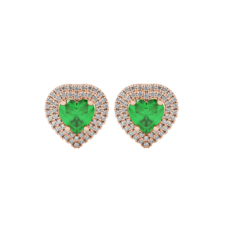 Heart Cut Falling Edge Halo Gemstone Stud Earrings