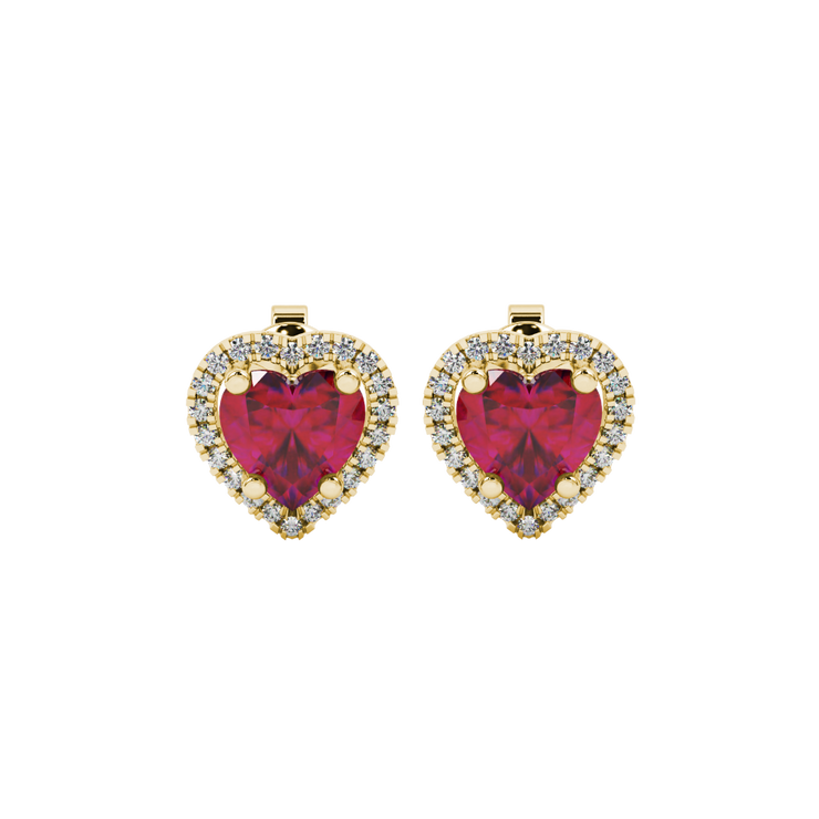 Heart Cut French Pave Halo Gemstone Stud Earrings