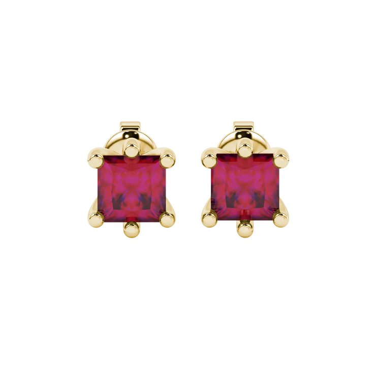 Princess Cut Six Prong Gemstone Stud Earrings