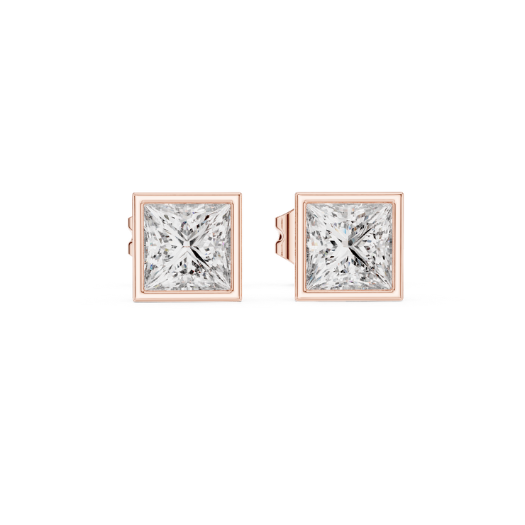 Modern Frame Princess Diamond Stud Earrings