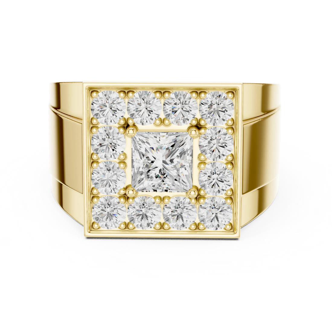 Princess & Round Diamond Cluster Signet Ring