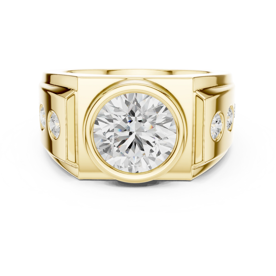 Round Diamond Bezel Signet Ring