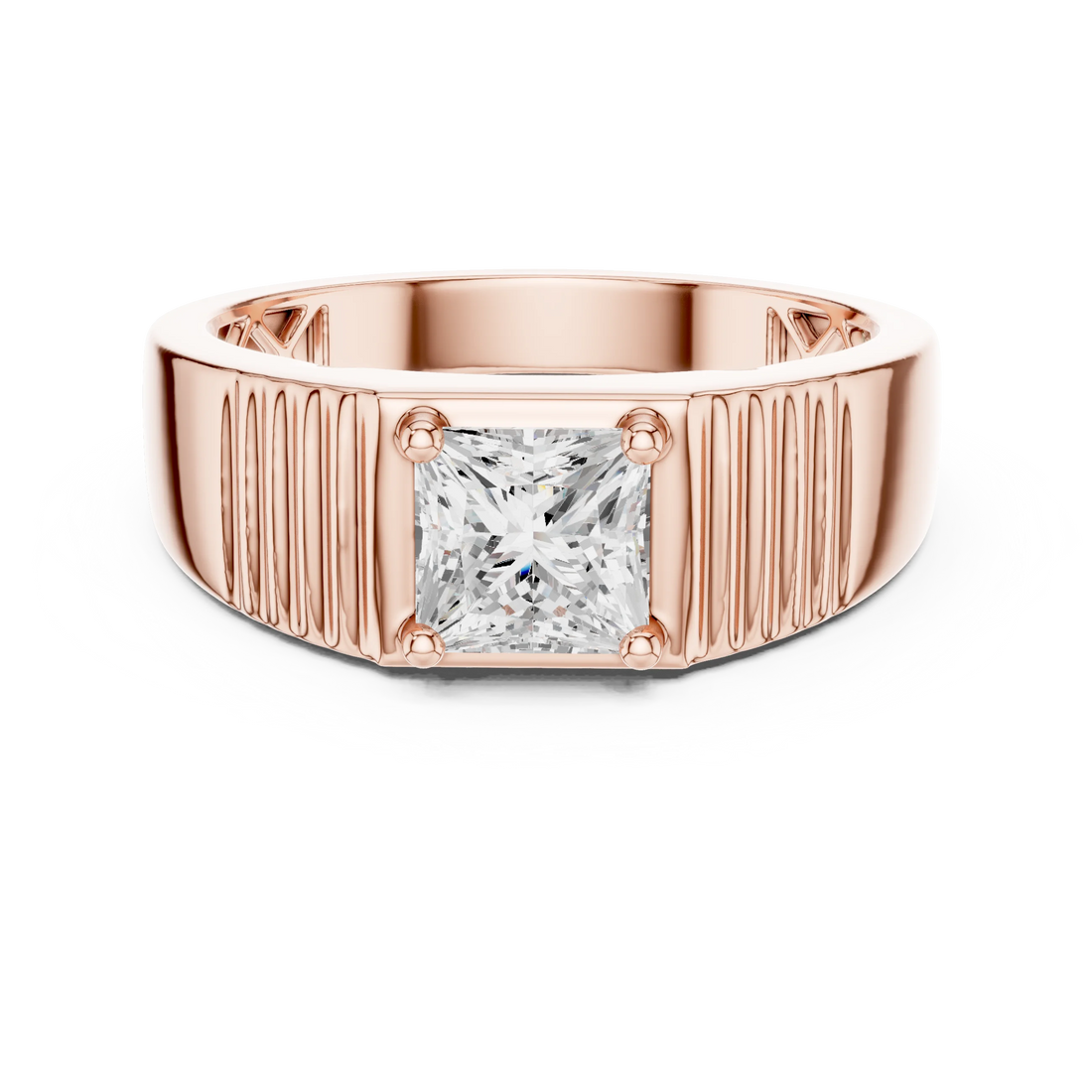 Princess Cut Diamond Grooved Signet Ring