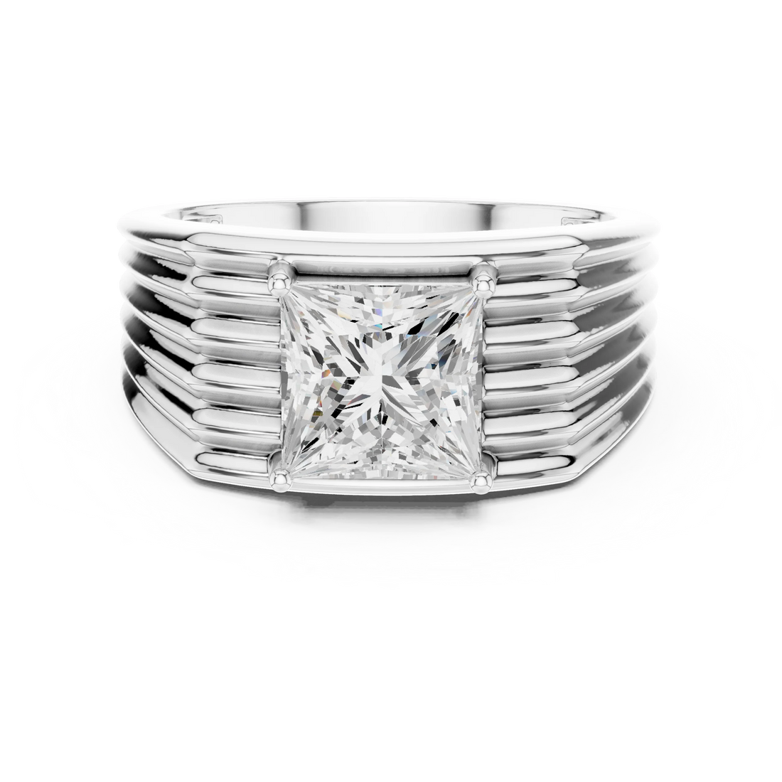 Princess Cut Lab Grown Diamond Ribbed Signet Engagement Ring