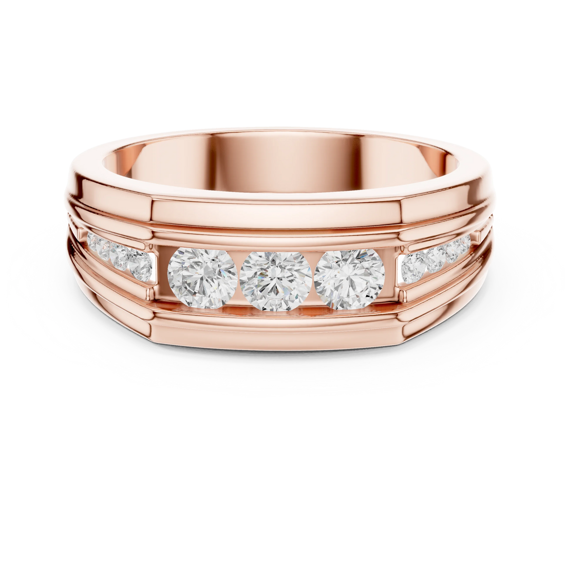 Round Lab Grown Diamond Three-Stone Channel Ring