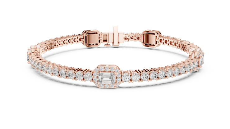 Emerald Cut Halo Tennis Bracelet