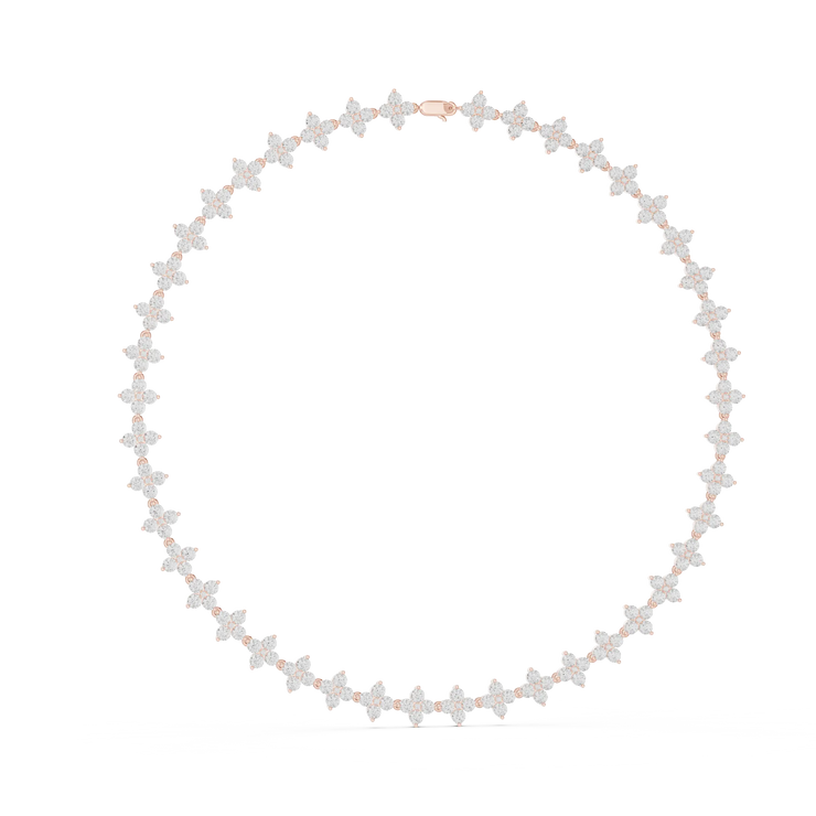 Round Diamond Floral Tennis Necklace
