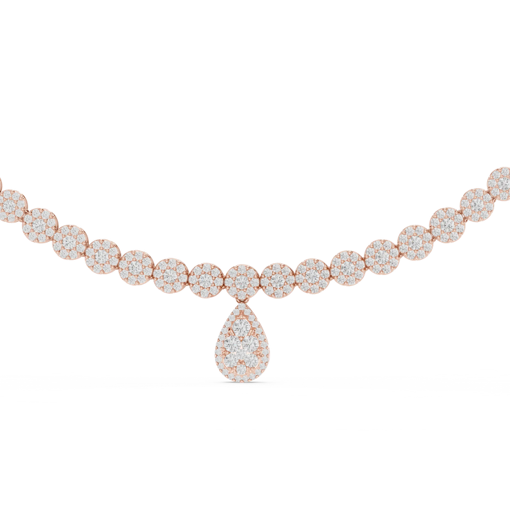 Round Diamond Cluster Drop Necklace