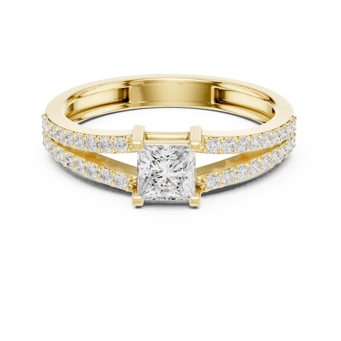 Princess Lab Grown Diamond Split Shank Pavé Engagement Ring