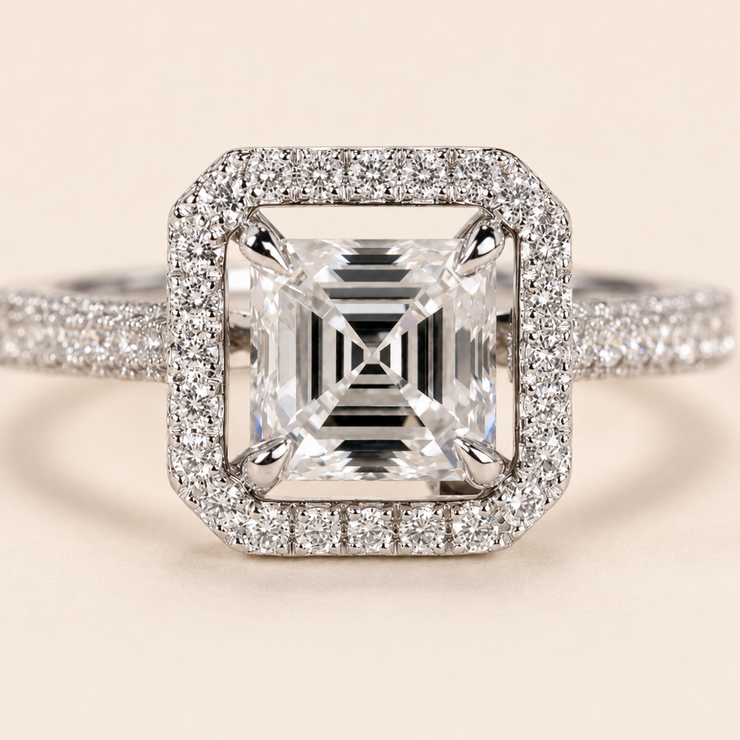 Asscher Cut Lab Grown Diamond Halo Engagement Ring