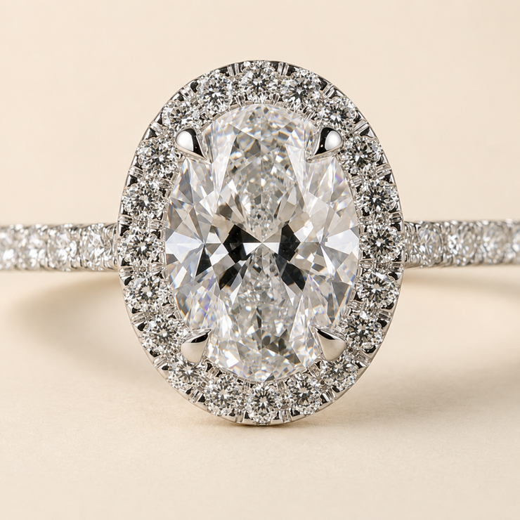 Oval Cut Lab Grown Diamond Halo Engagement Ring
