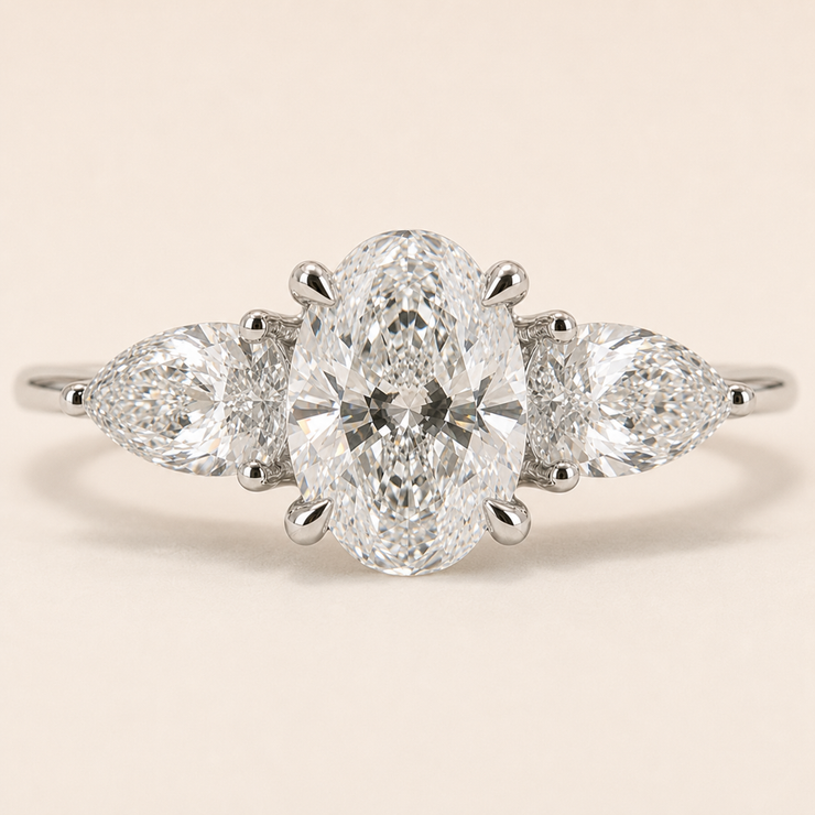 Oval Cut Lab Grown Diamond Three-Stone Engagement Ring