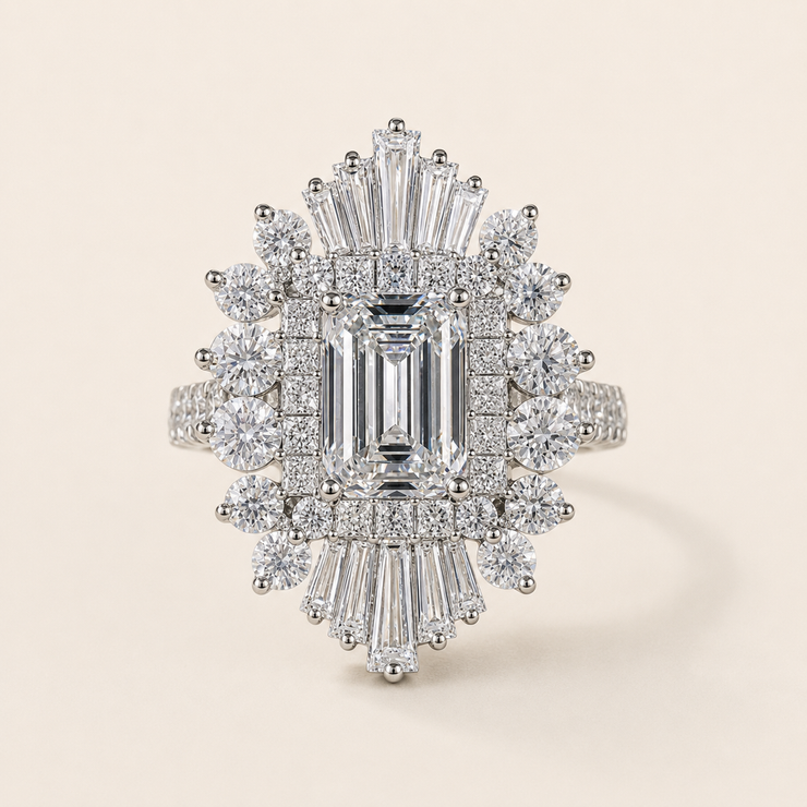 Emerald Cut Lab Grown Diamond Halo Engagement Ring