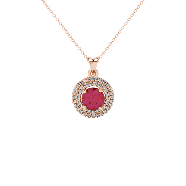 Round Double Halo Gemstone Pendant