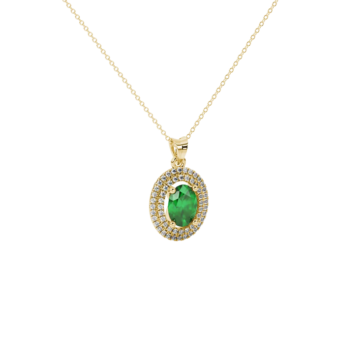 Oval Cut Falling Edge Halo Gemstone Pendant