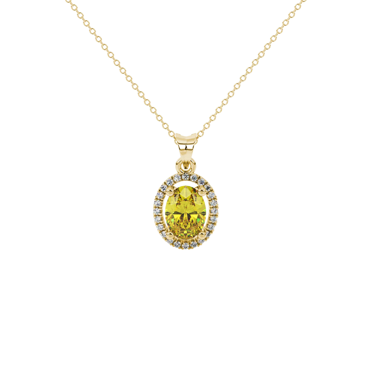 Oval Cut French Pavé Halo Gemstone Pendant
