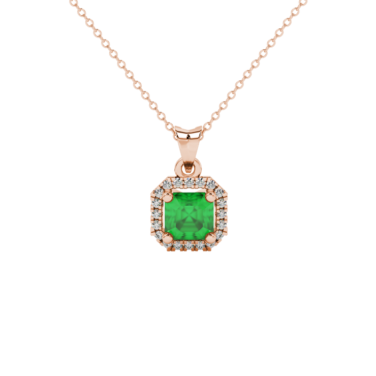 Asscher Cut Halo Gemstone Pendant