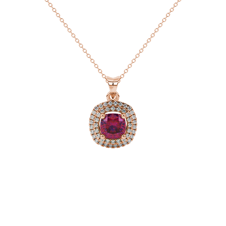 Grand Double Halo Cushion Gemstone Pendant
