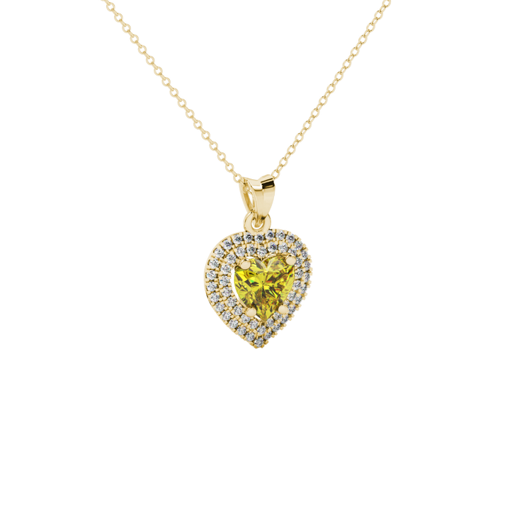 Double Halo Heart Gemstone Pendant