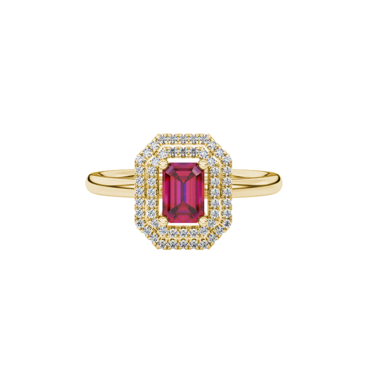 Emerald Cut Double Halo Gemstone Ring