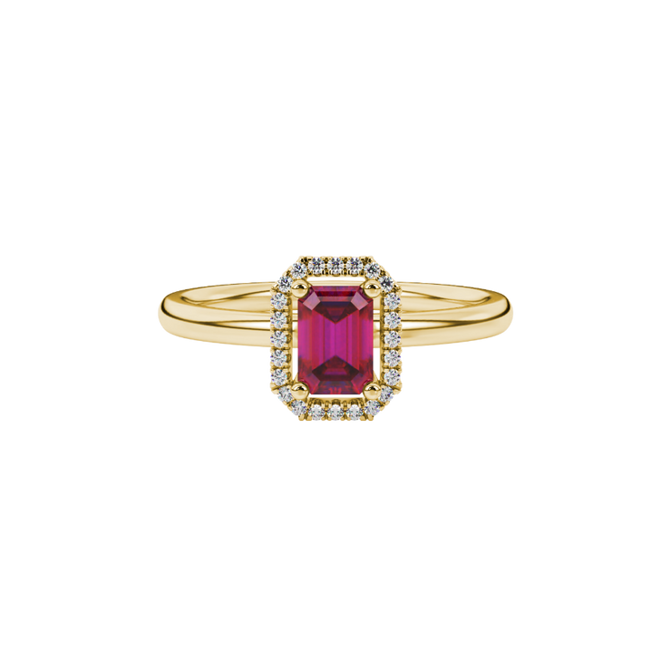 Emerald Cut Halo Gemstone Ring