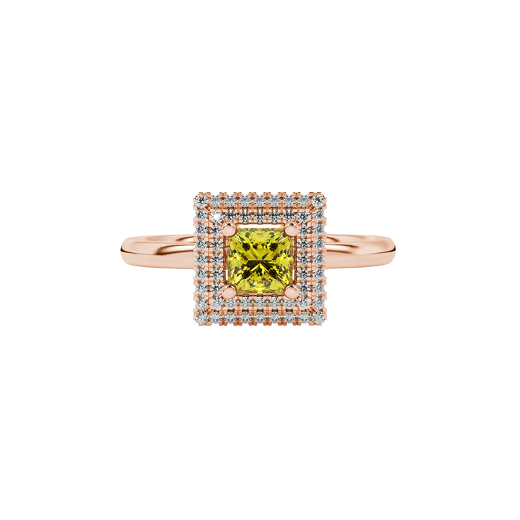 Princess Double Halo Gemstone Ring