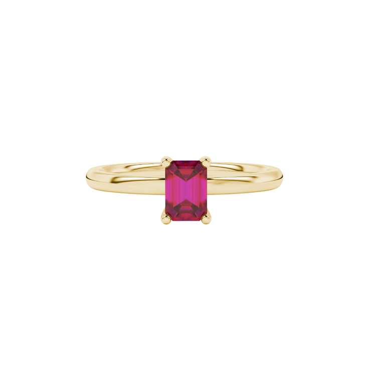 Emerald Cut Solitaire Gemstone Ring with Hidden Diamond Accent