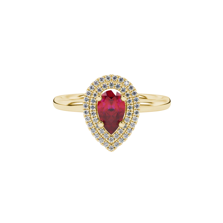 Pear Double Halo Gemstone Ring