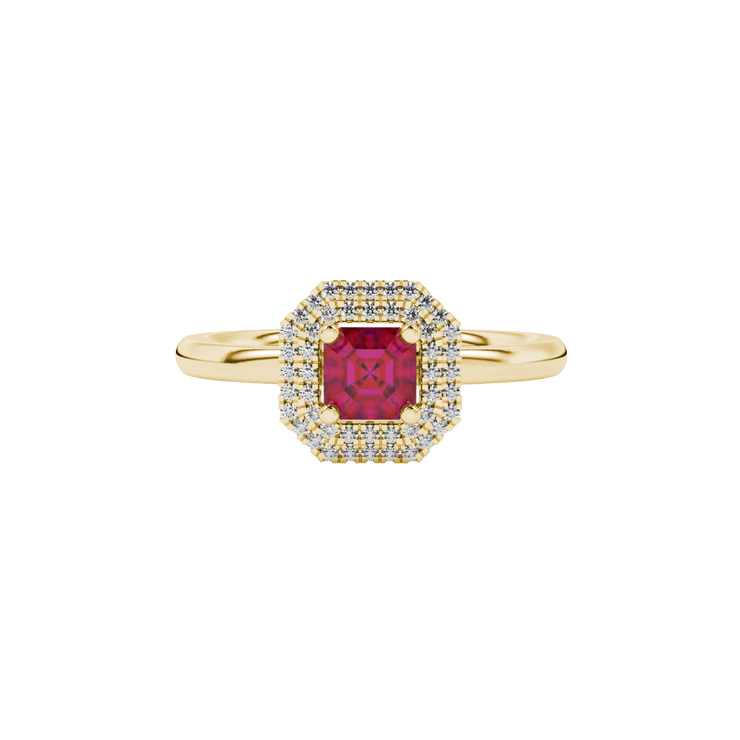 Asscher Double Halo Gemstone Ring