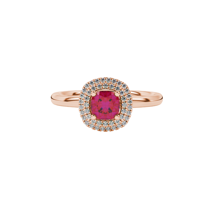 Cushion Double Halo Gemstone Ring