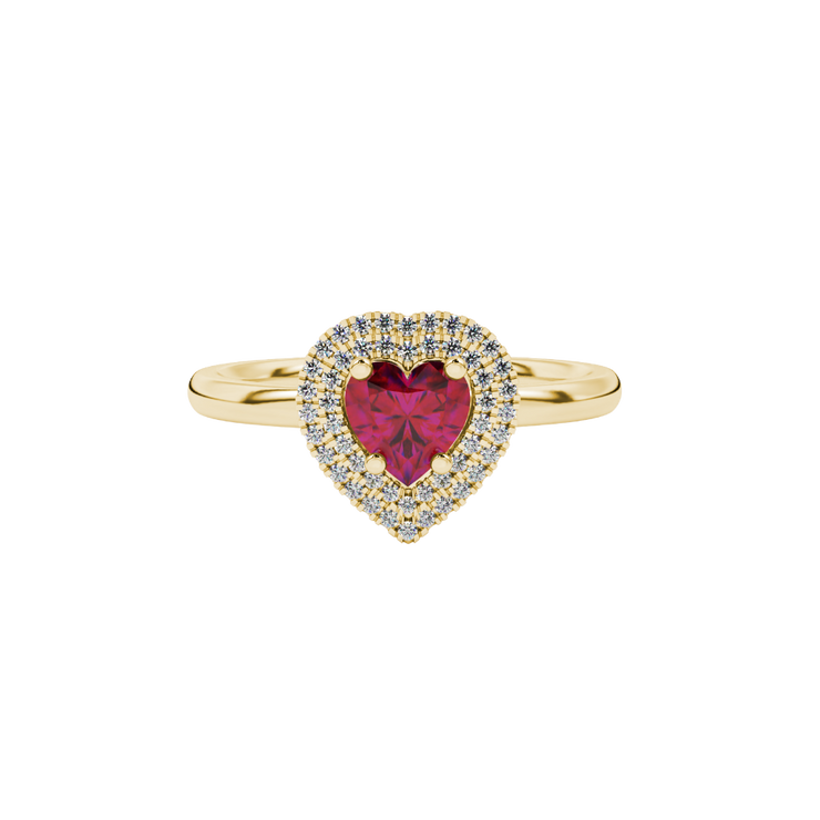 Heart Double Halo Gemstone Ring