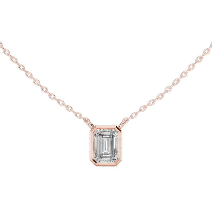 Emerald Cut Lab Grown Diamond Bezel Solitaire Pendant