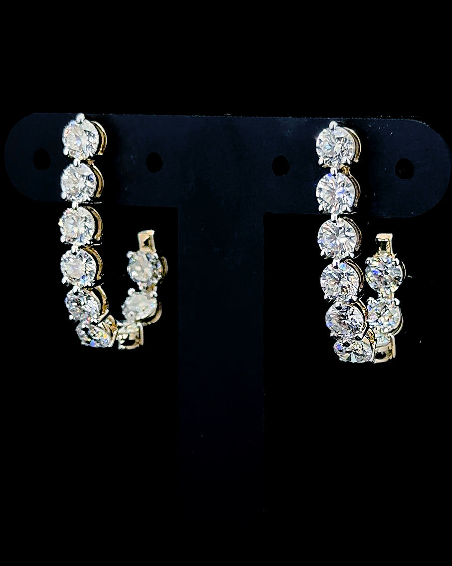 White gold inside-out hoop earrings with 4.30ct round lab grown diamonds on black