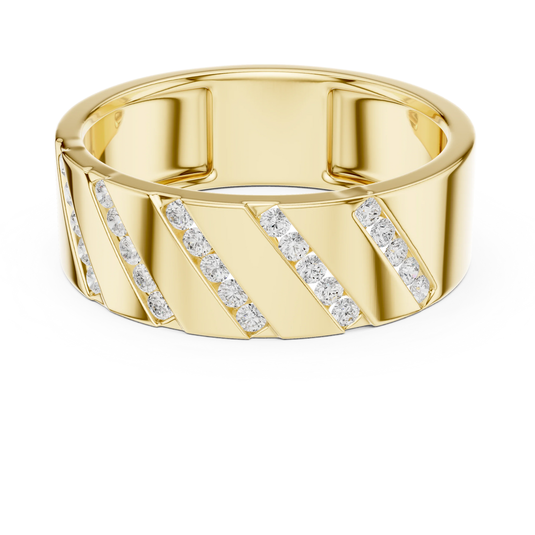Round Diamond Diagonal Channel Band Ring
