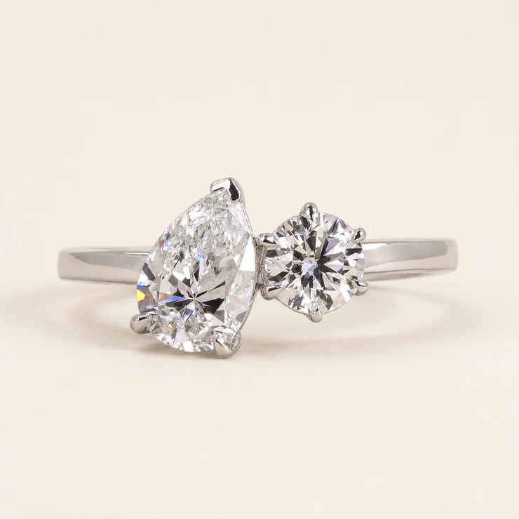 Pear Cut Lab Grown Diamond Two-Stone Engagement Ring