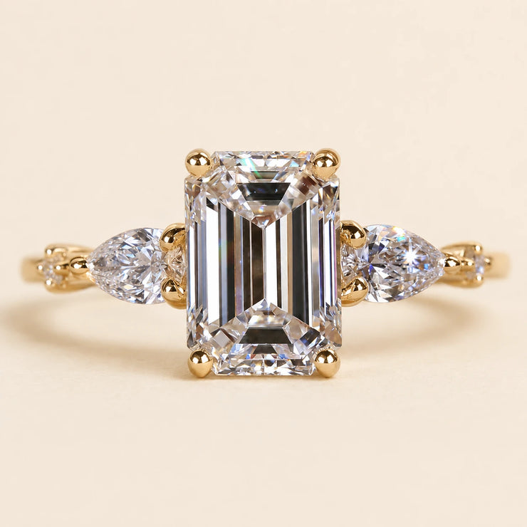 Emerald Cut Lab Grown Diamond Three Stone Ring