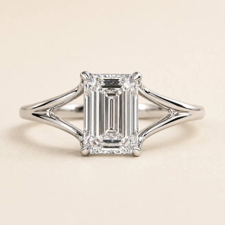 Emerald Cut Lab Grown Diamond Split Shank Engagement Ring