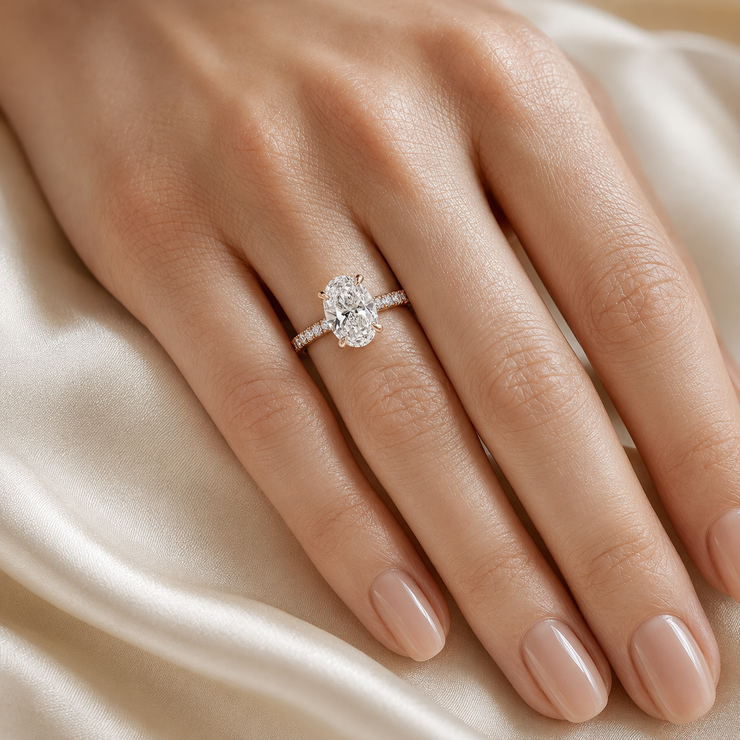 Oval Cut Lab Grown Diamond Hidden Halo Engagement Ring