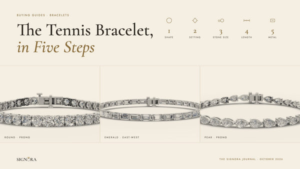 Round, emerald east-west and pear lab grown diamond tennis bracelets, Signora Journal buying guide