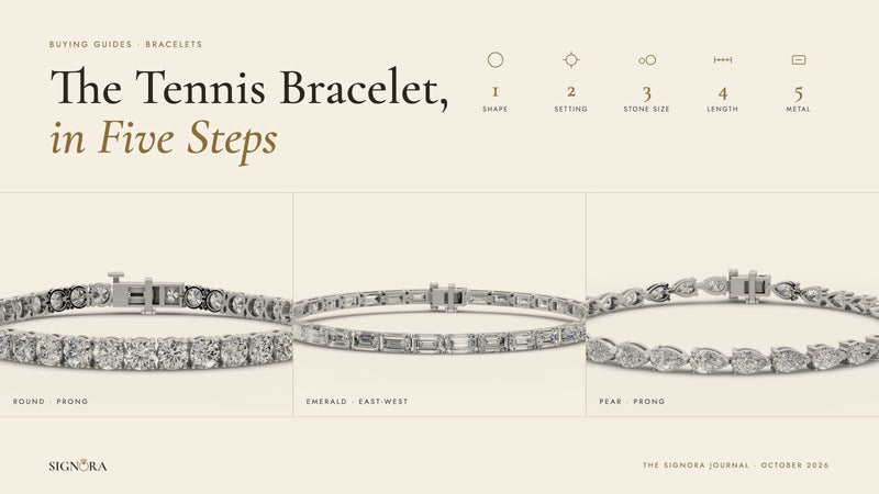 Round, emerald east-west and pear lab grown diamond tennis bracelets, Signora Journal buying guide